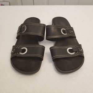 Comfort Plus Shoes Womens Size 8.5W Slip On Memory Foam Sandals Mules Black